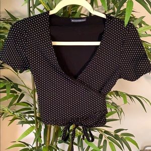 Brandy Melville black polka dot wrap top